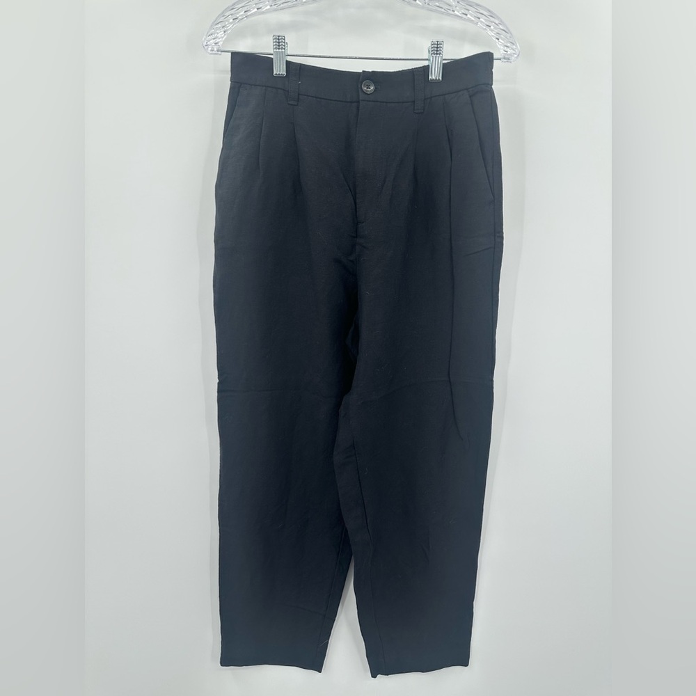 Madewell Women's Black Linen Trouser Pants Pleated Size 4